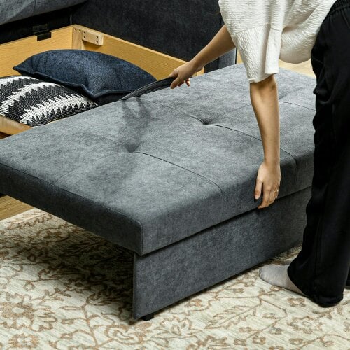 Wyld Haus Takala Nele Snow Flannel Dark Grey 2 Seater Sofa Bed With Hidden Storage And Cushions