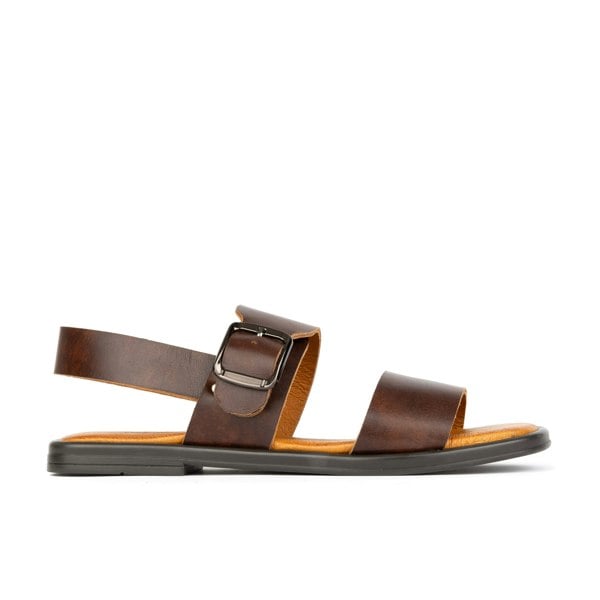 Embassy London Dixon - Brown - Women's flat leather sandals with wide double straps