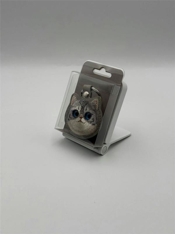 Nimmy Friends Nimmy Big Eye Cute Pet Silver Shaded Cat Face Airtag Keychain Grey - N-XDY-YSK-023