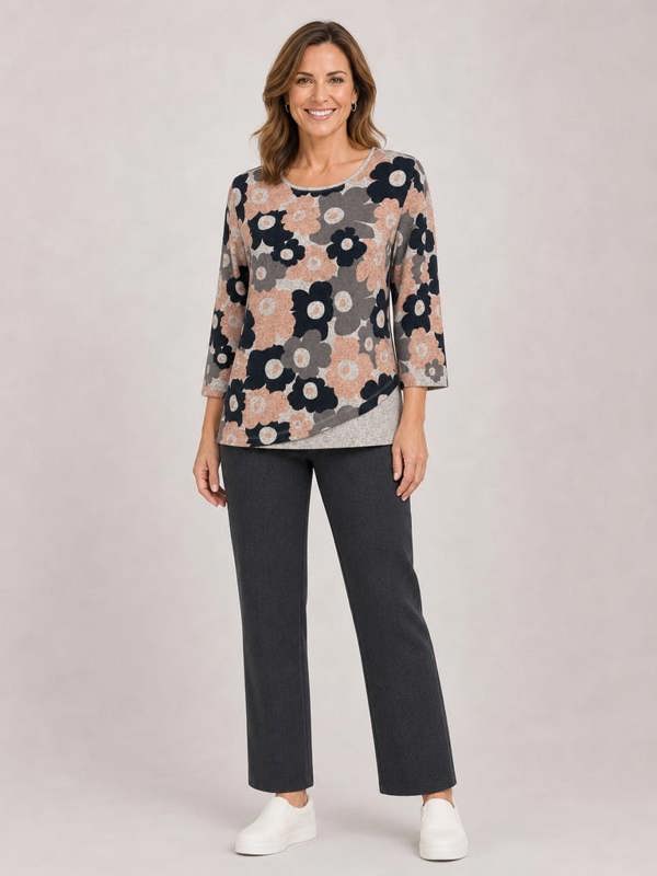 TIGI Floral Print Curve Hem Top