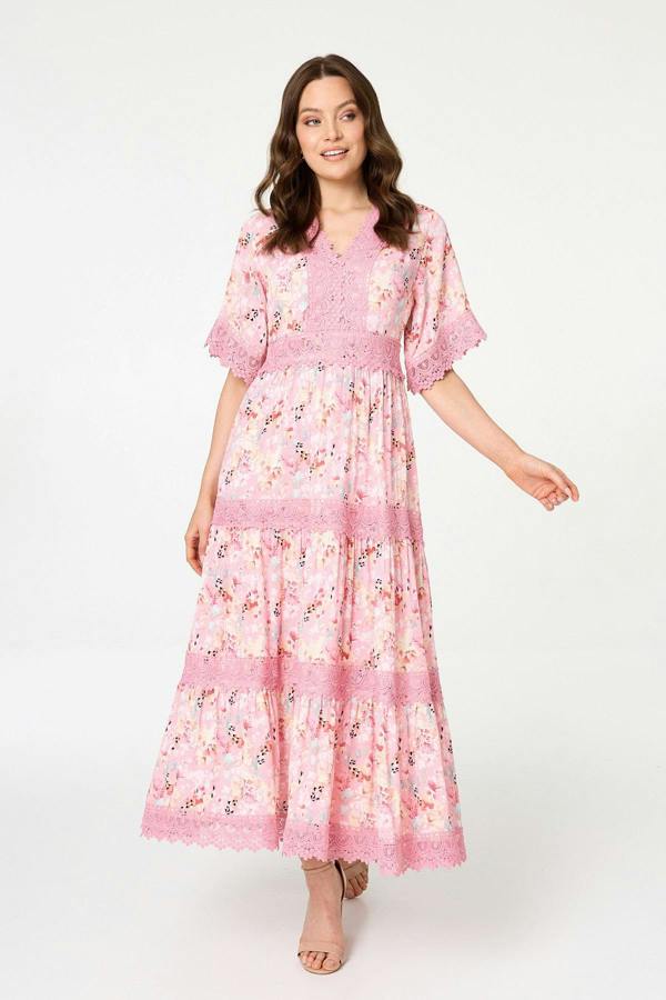 Pink | Floral  Lace Detail Maxi Dress