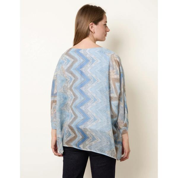 Blue Vanilla Zig Zag Round Neck Oversized Top