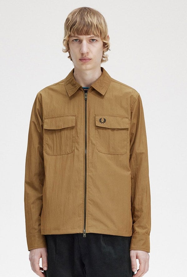 Fred Perry Men's Lightweight Zip-Through Overshirt - Brown