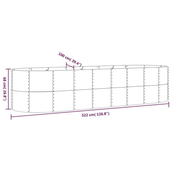 Berkfield Garden Raised Bed Powder-coated Steel 322x100x68 cm Grey