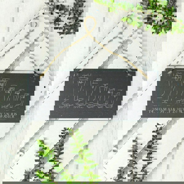 Personalised Memento Company Personalised Welly Boot Family of Five Hanging Slate Plaque