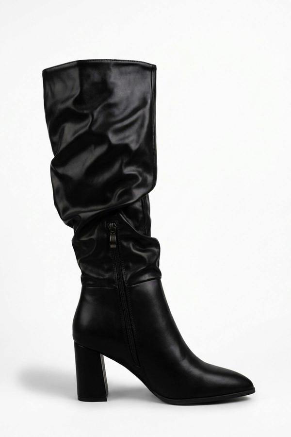 ikrush Maud Faux Leather Slouch Knee High Block Heel Boots