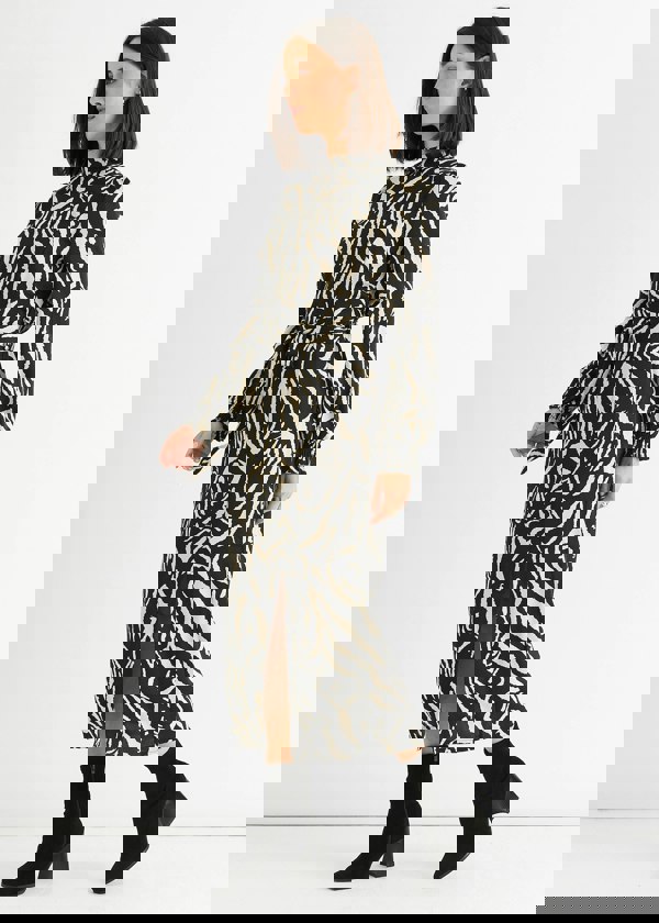 Gini London Black Animal High Neck Satin Midi Dress