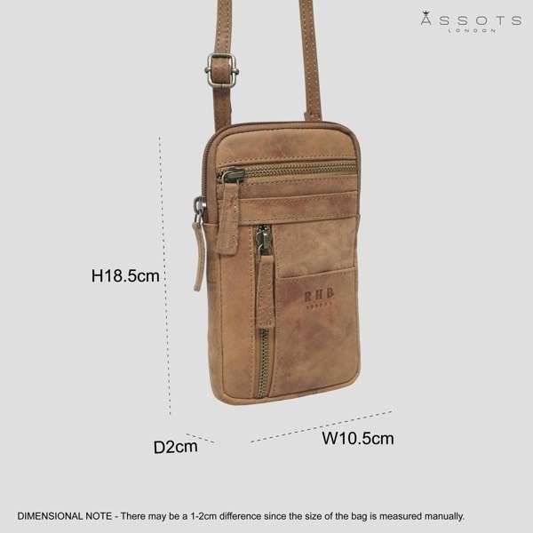 Real Hide Bags 'BROOKE' Tan Distressed Real Leather Mobile Phone Crossbody Bag