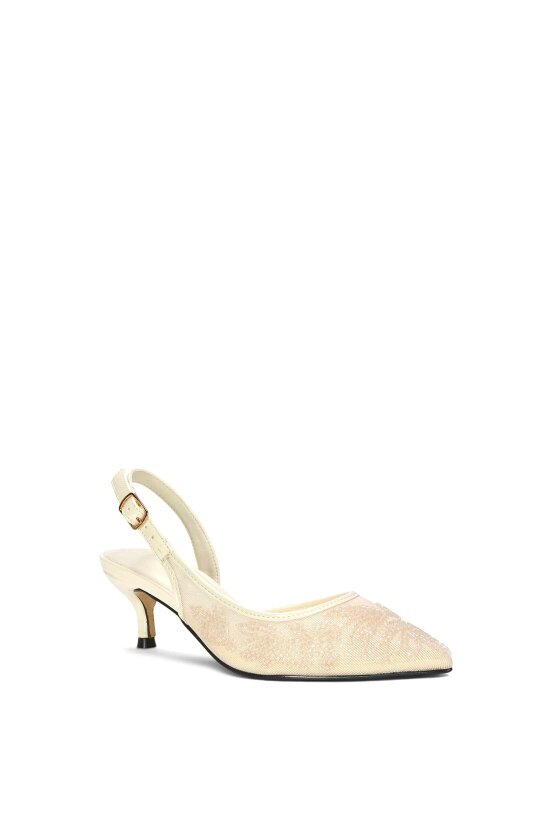 XY LONDON Embroidered Slingback Court Shoes With Kitten Heel