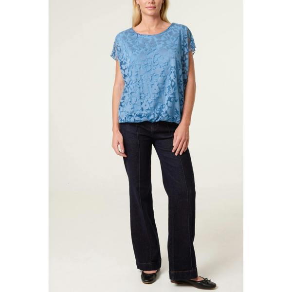 Blue Vanilla Floral Sheer Overlay Top