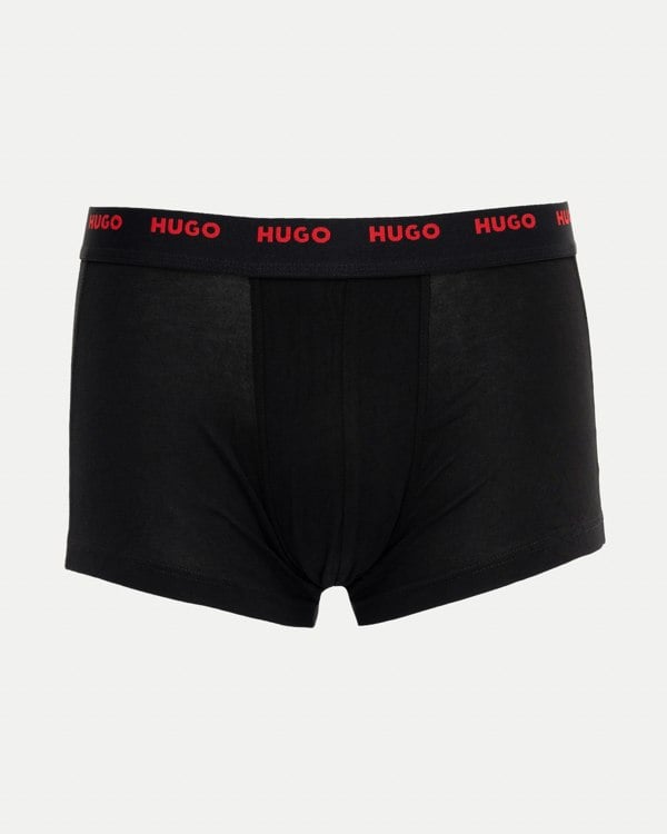 HUGO 5-Pack Mens Stretch-Cotton Trunks with Logo Waistbands  - Black 003