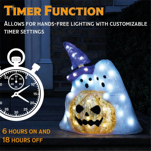 Scotts of Stow Fxlab 50 White LED Pumpkin and Ghost Outdoor Halloween Decoration with 5m Lead Cable BS IP20 Transformer Timer 6 18H