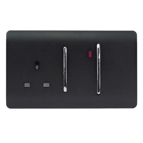 Trendi Switch 45 Amp Cooker Switch & 13 Amp Plug Socket with Neon in Matt Black