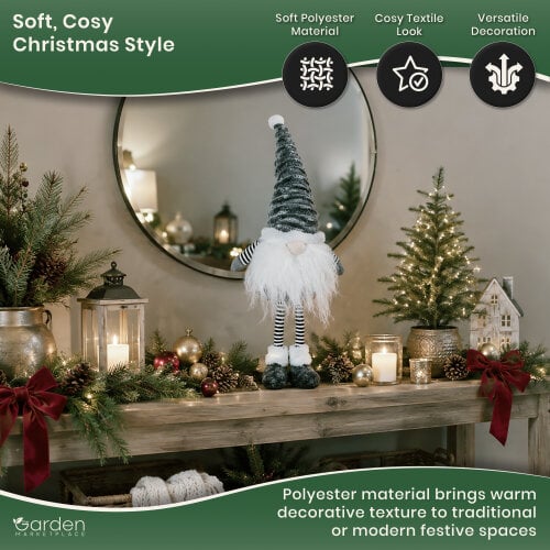Large Christmas Cute Standing Groovikert Gonk Figure in Grey, Free-Standing Polyester Festive Decoration, Soft Indoor Ornament, 53cm Tall x 20cm Wide
