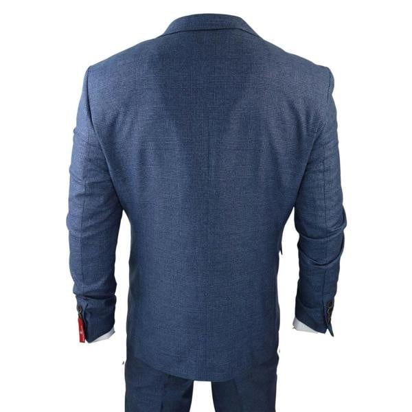 TruClothing Men's 3 Piece Blue Prince Of Wales Check Suit