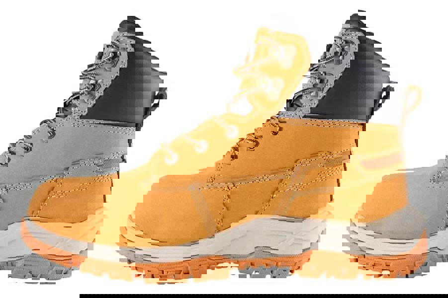 Scruffs Ridge Mens SBP Safety Steel Toe Midsole Work Ankle Boots, yellow with black accents, sturdy construction, and rugged sole for industrial work.