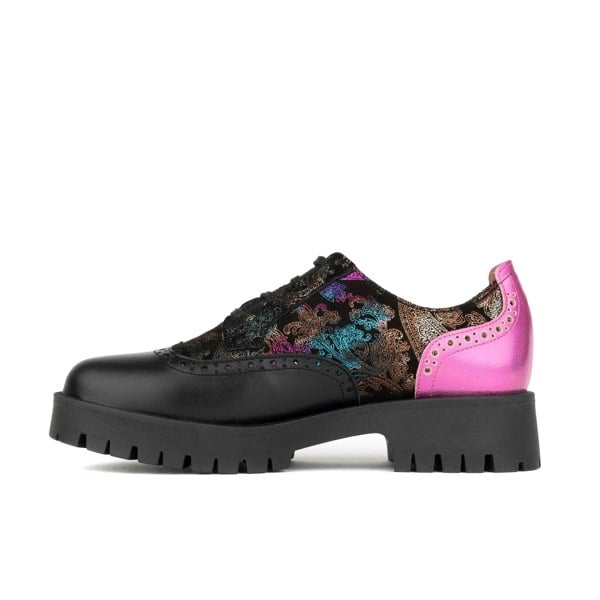 Embassy London Artisan - Dark Winter Foil & Pink - Women's leather lace-up shoe with brogue detailing