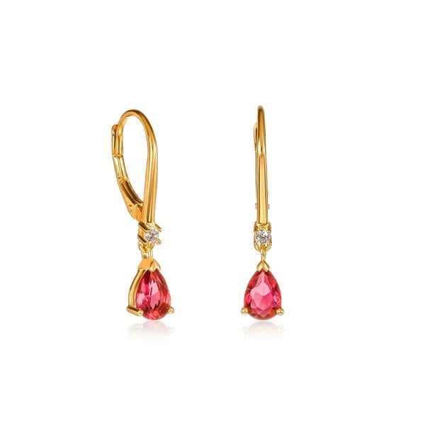 namana Gold Plated Sterling Silver Red Pear Drop Cubic Zirconia Leverback Dangle Earrings