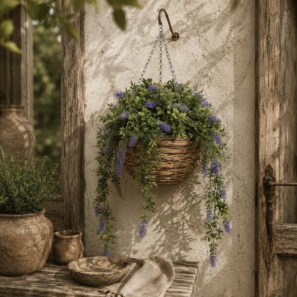 Wyld Haus Nodimo Set Of 2 Artificial Lavender Hanging Baskets With Silk Finish