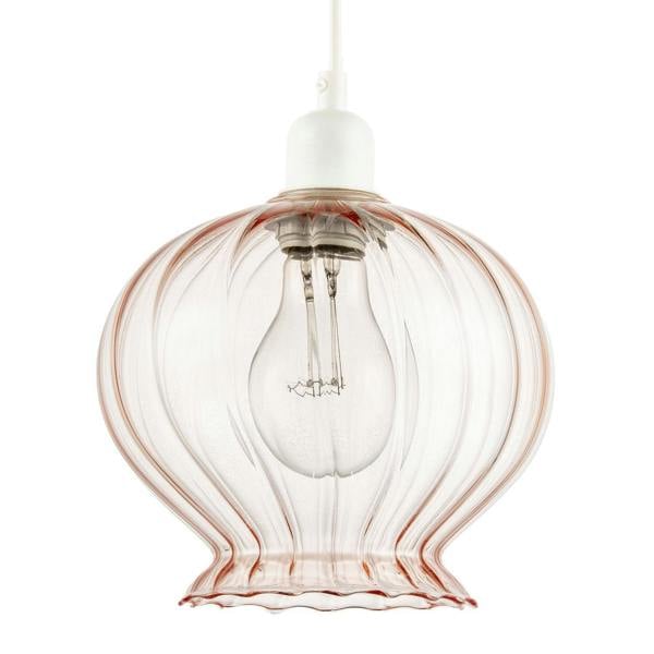 Elegant Ribbed Blush Pink Glass Pendant Light Shade with Scalloped Rim Image 1