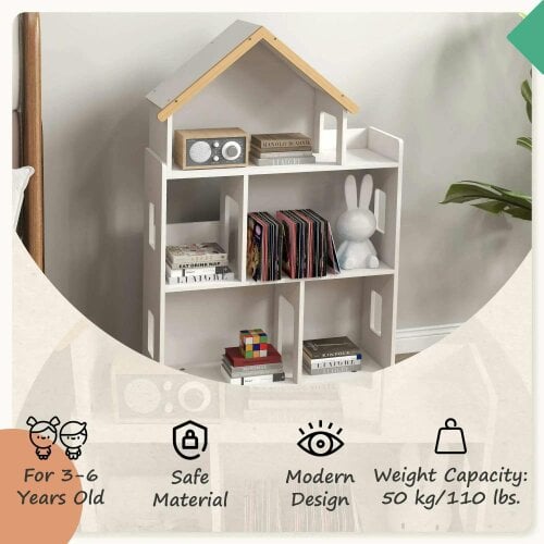 Bobobiy ZONEKIZ Three-Tier Toy Storage Shelf, Kids Bookcase, with Six Cubes, for Playroom, Bedroom - White