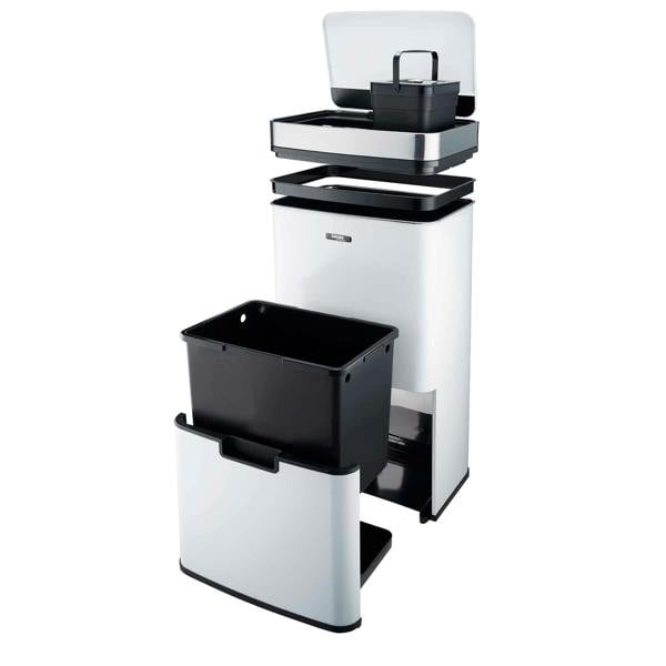 Cooks Professional 75L Sensor Recycling Bin with Food Caddy | White / Silver