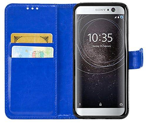 KAV Sony Xperia XA2 Case, Premium PU Leather Wallet Case Cover - Blue