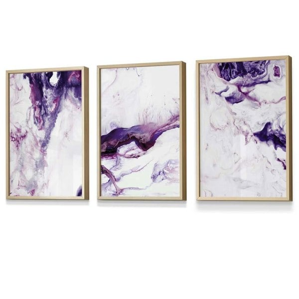 Set of 3 Purple Pink Abstract Waves Framed Wall Art | Artze Wall Art UK