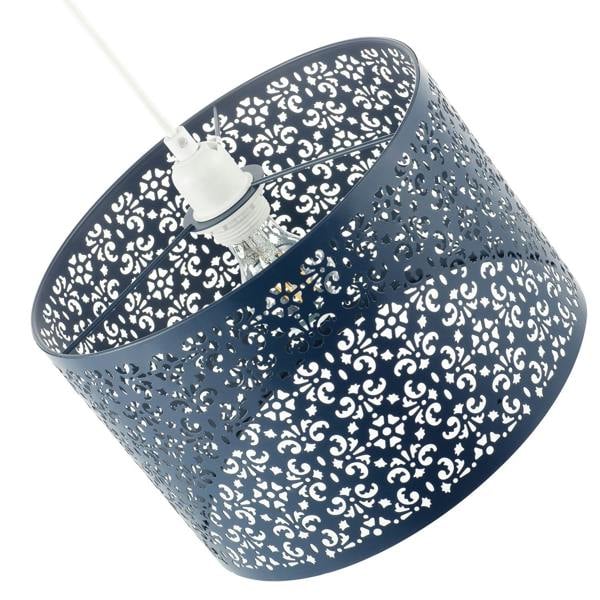 Midnight Blue Moroccan Metal Pendant Lamp Shade with Floral Decoration Image 3
