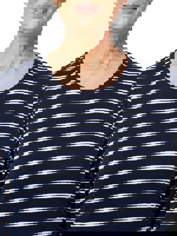 PennyPlain Round Neck Striped Top - French Navy