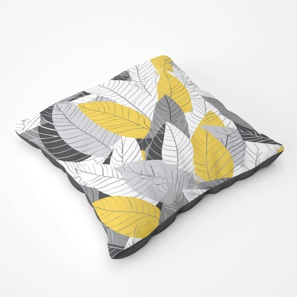 Warren Reed Yellow Grey Feather Leaves Floor Cushion