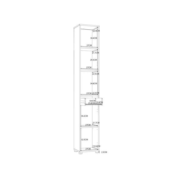 Furniture To Go Ice Cave Narrow Bathroom Storage Cabinet with 2 Doors & 1 Drawer with Silver Handles in White with White High Gloss Fronts