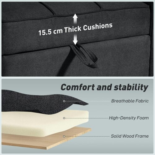 Wyld Haus Soliri Black Upholstered 3 In One Convertible Single Sofa Bed Tufted Cushion