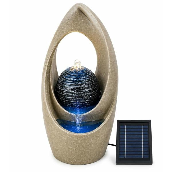 Gardenwize Solar Water Feature – Teardrop Tabletop Fountain with LED Lights & Battery Backup