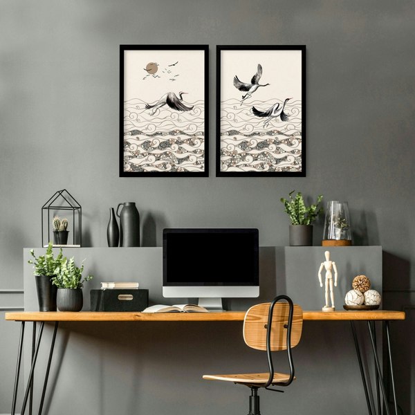 Chinoiserie prints | set of 2 Japanese Crane Art wall art