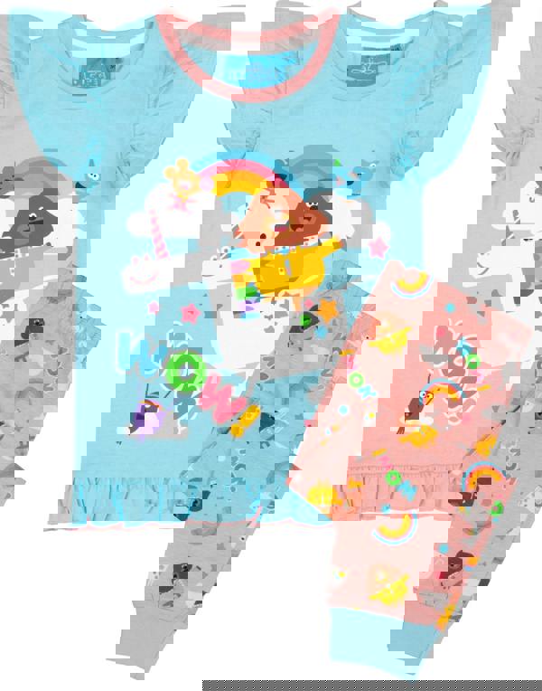 Hey Duggee Girls Blue Duggee , Unicorn & Norrie All-Over Print Short Sleeve Long Leg Pyjama Set