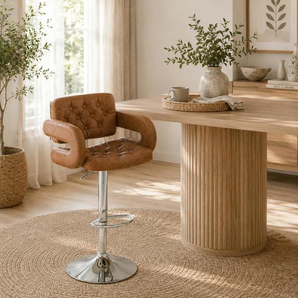 Wyld Haus Dovetti Brown Faux Leather Adjustable Swivel Bar Stool With Back And Arms
