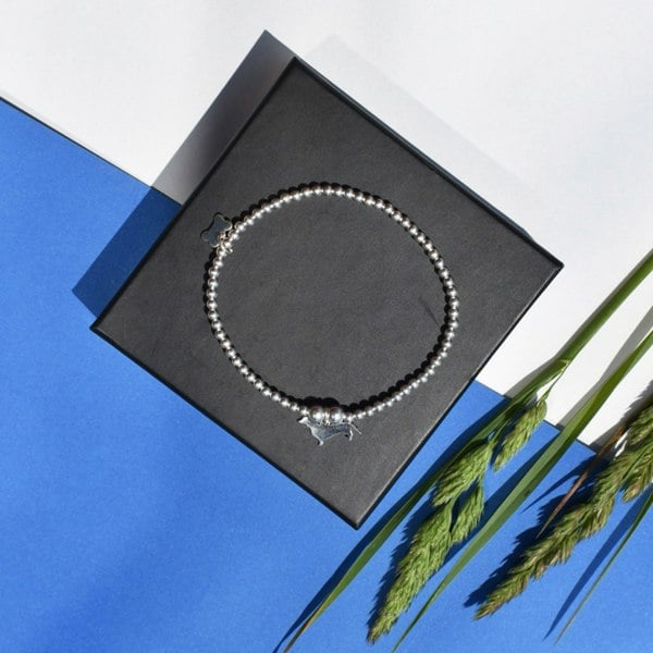 Dachshund Silhouette Silver Ball Bead Bracelet - Personalised - MYLEE London