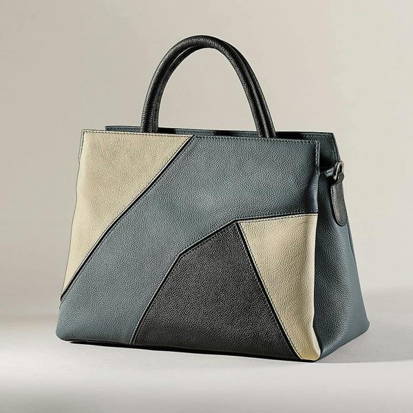 Pia Blue Colour Block Leather Top-Handle Bag with Silver Fittings