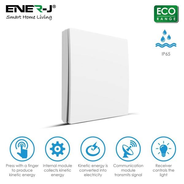 ENER-J Enerj 1 Gang Wireless Kinetic Switch White Body with 1 Non Dimmable 5A RF Receiver Eco Range