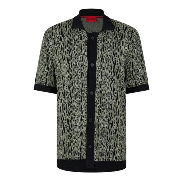 Hugo Mens Knitted Regular Short-Sleeved Shirt - Green - 