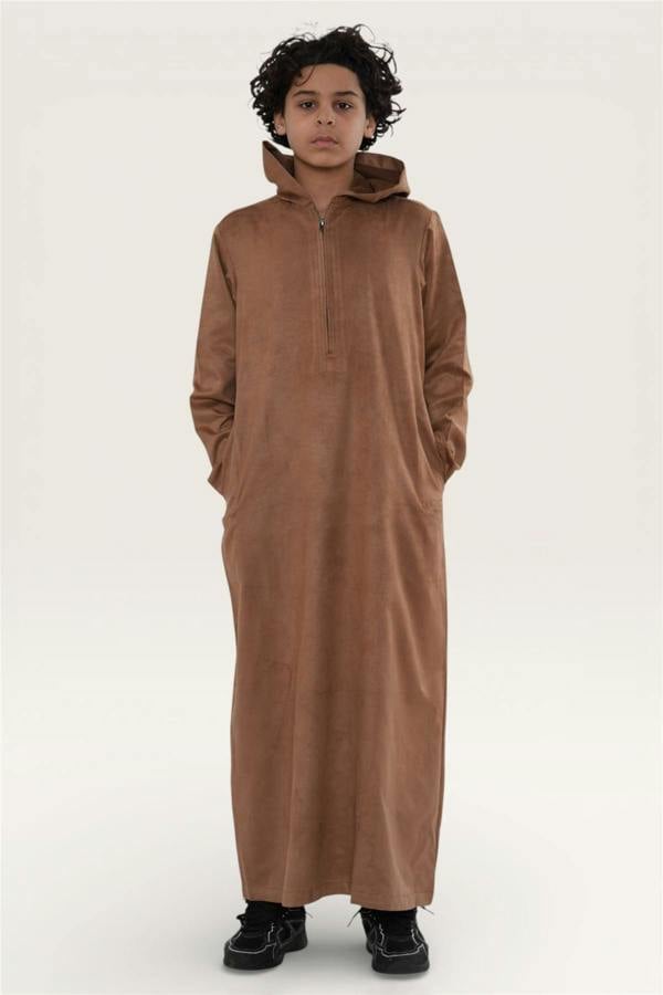 Infinity Leather Kids Boys Hooded Eid Moroccan Jubba Robe Ramadan Eid Thobe - K-HM12