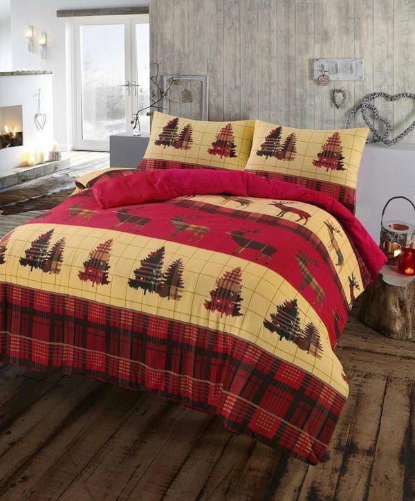 HomeSpace Direct Brushed Cotton Flannelette Tartan Stag Duvet Cover Set