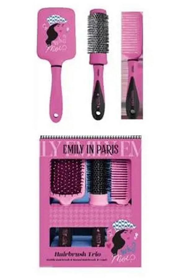 Emily in Paris Hair Care Trio Set Pink Who Moi Paddle, Round and Comb