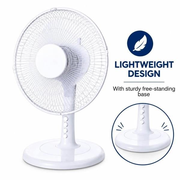 Dyzi 12 Inch 35W Table Fan 3 Speed Oscillating Adjustable Tilt White