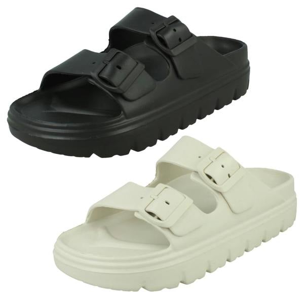 Spot On Ladies Spot On Casual Buckle Detail Sliders Sandals F12101