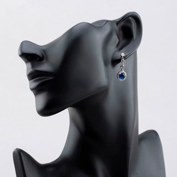 Starbright Sterling Silver Blue Cubic Zirconia Halo Cluster Dropper Stud Earrings THB-05e SAP