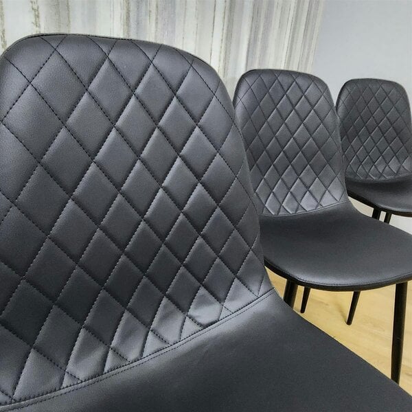 Kosy Koala Modern Grey Dining Table and 4 Black Faux Leather Chairs Set, Kitchen Dining Room Furniture