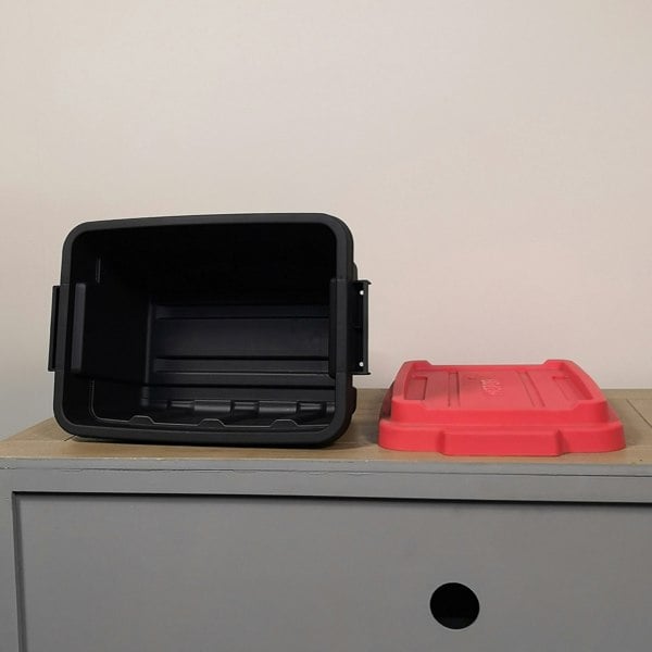 Samuel Alexander 11L Black and Red Small Tuff Stackable Storage Box with Lid and Carry Handles