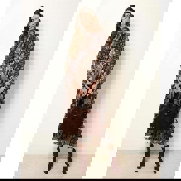 Blue Vanilla Geometric High Neck Pleated Dress